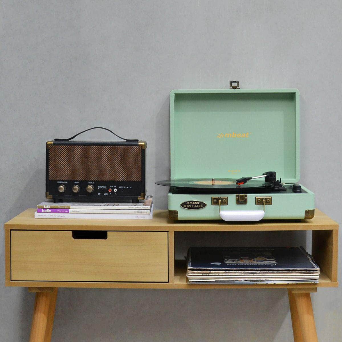 Woodstock II Tiffany Green Retro Bluetooth TX/RX Turntable