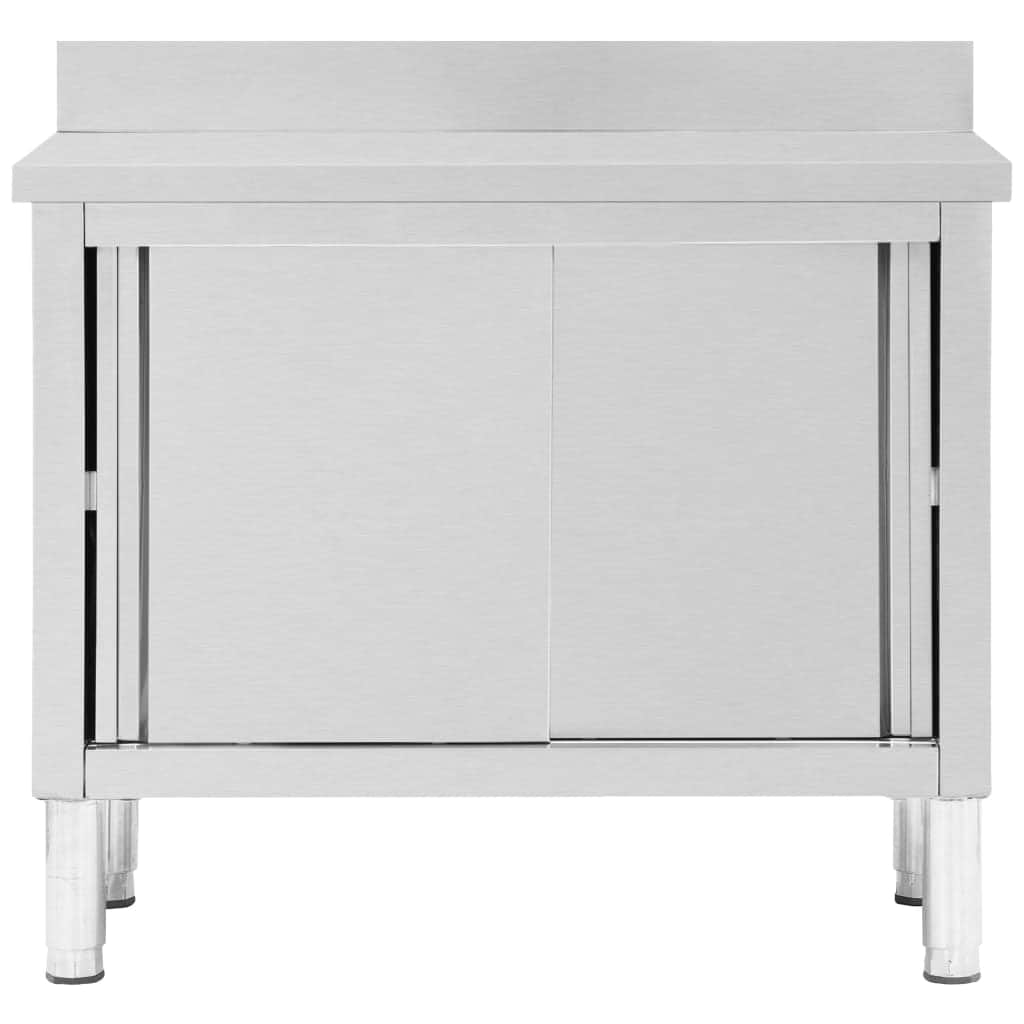 Work Table with Sliding Doors, Stainless Steel