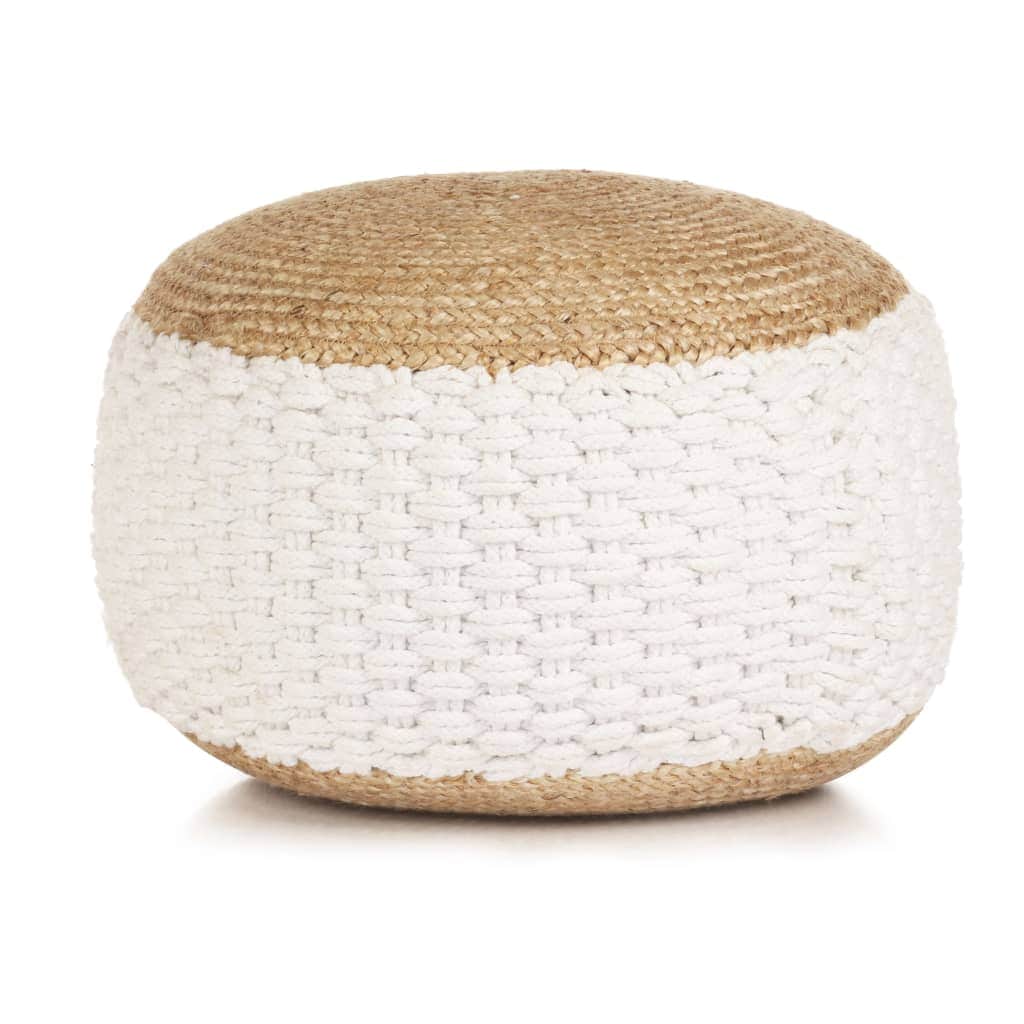 Woven/Knitted Pouffe Jute Cotton White