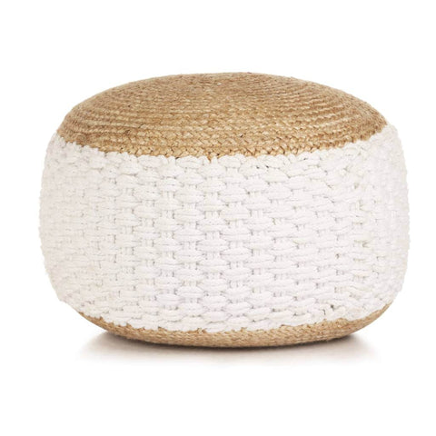 Woven/Knitted Pouffe Jute Cotton White