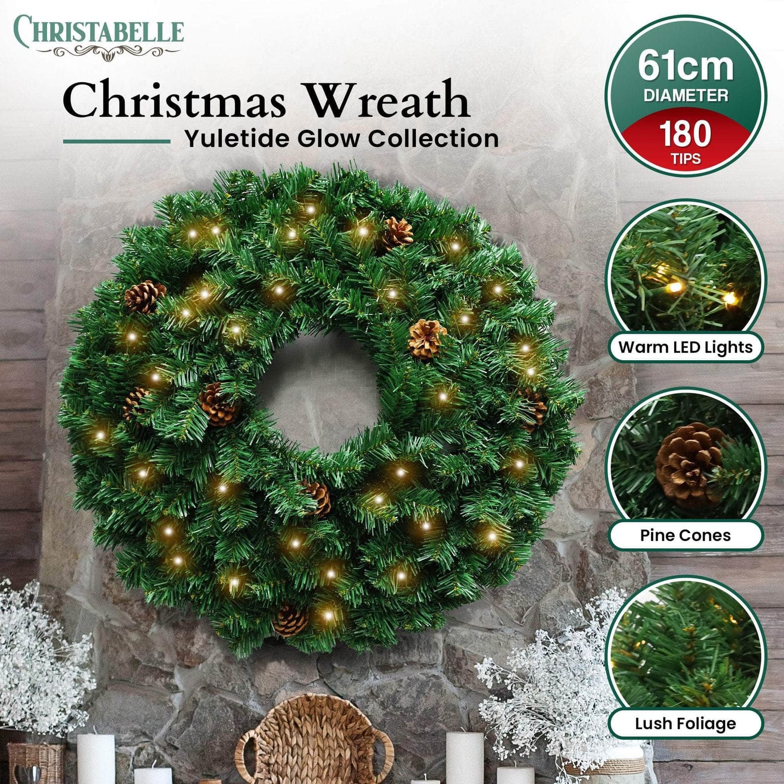 61cm Glow Christmas Wreath | 38dsd - photo 13