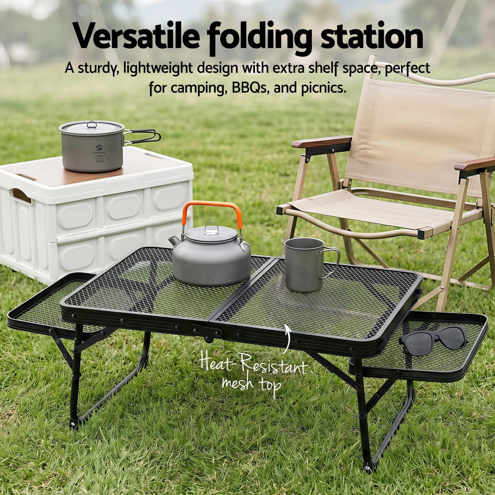 Lightweight Folding Desk - Portable Camping Table Foldable with Mesh Top