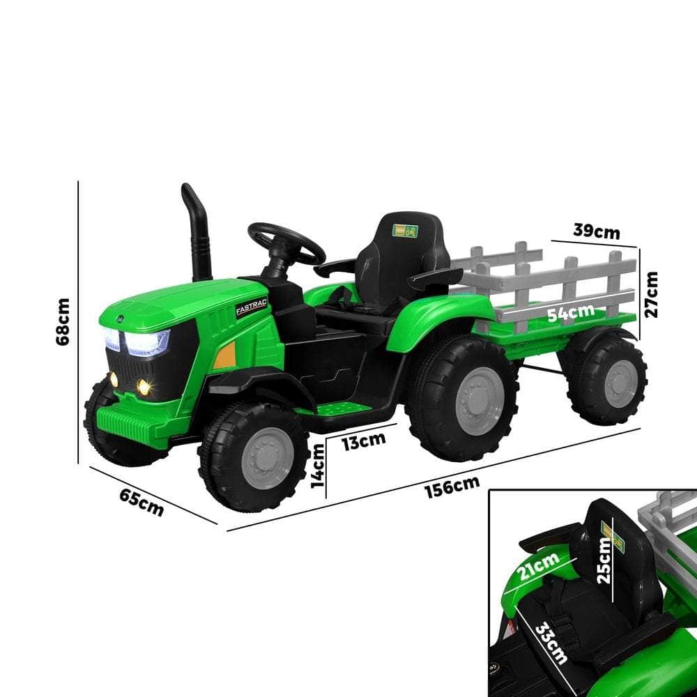 XL Kids Ride On Tractor 12V with Trailer Remote Green
