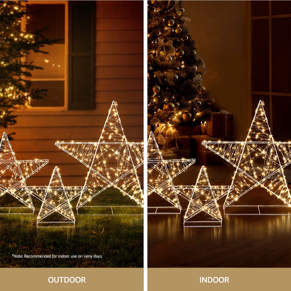 Star Motif LED Fairy Lights - 3pcs Set Christmas Decoration, Xmas Stars