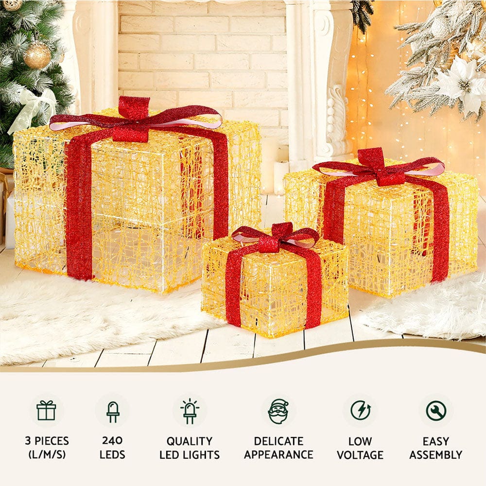 Christmas Lights 240 LED Fairy Light Gift Box 3pcs Decorations with 3Pcs