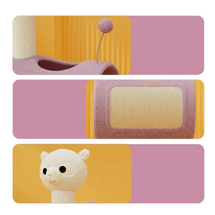 Yellow Chicken-Theme Cat Tree with Tunnel Multi-Functional