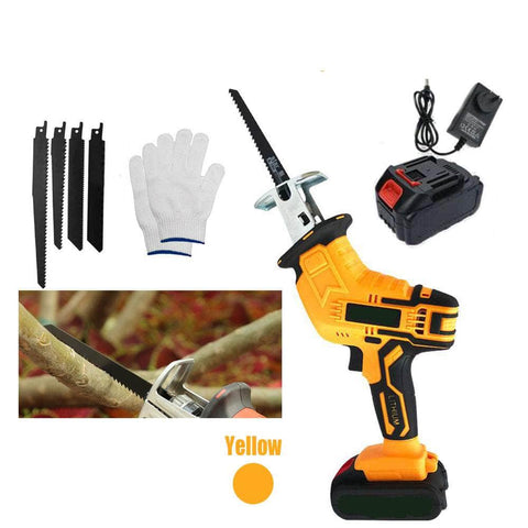 Cordless Electric Reciprocating Saw Cutter (Yellow, Blades Included)