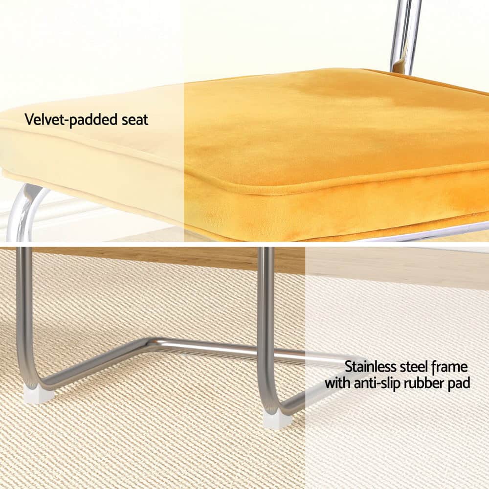 Yellow Velvet Rattan Dining Chairs Set of 4 Cantilever Kitchen Seating