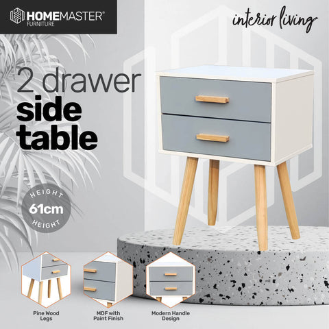 Sleek Modern 3-Drawer Side Table: Stylish Neutral Design (61cm)