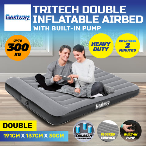 Double Inflatable Air Bed Tritech Built-In Pump Heavy Duty