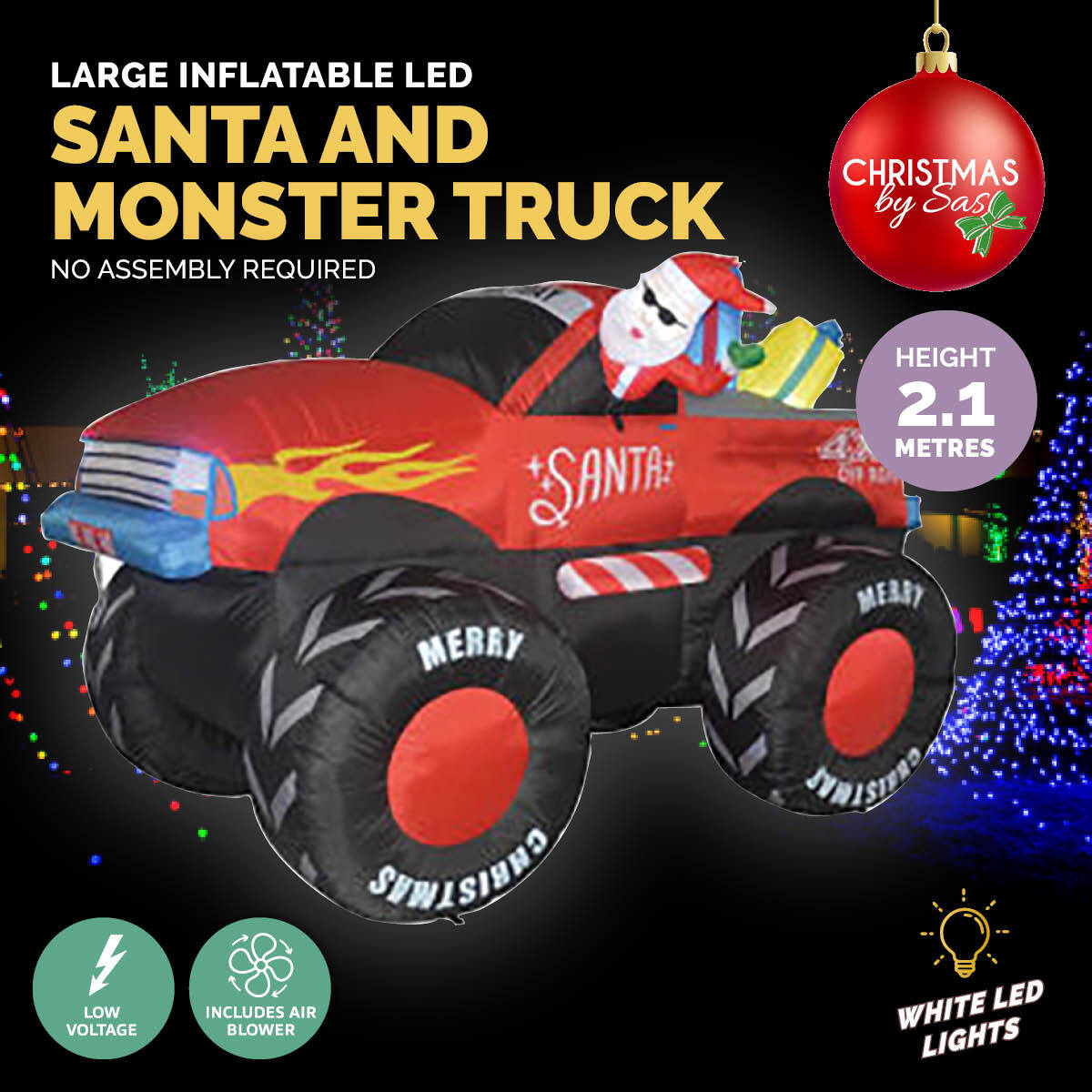 2.1m Santa & Monster Truck Built-In Blower LED Lighting
