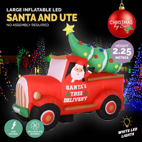 2.25m Santa Ute & Tree Built-In Blower Bright LED Lighting
