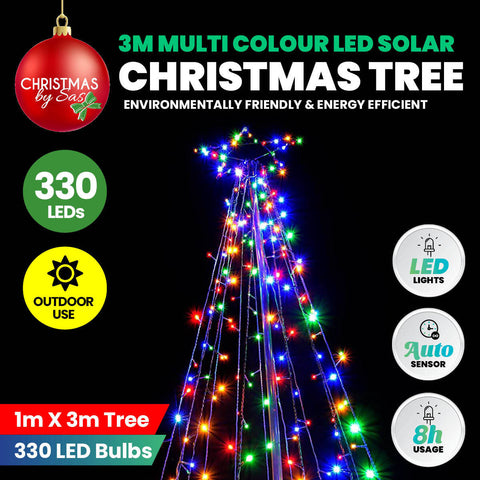 3m Tree Shaped LED Multicoloured Solar Lights & Metal Frame