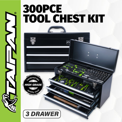 300PCE 3 Drawer Tool Chest Kit Premium Quality Chrome Vanadium Steel