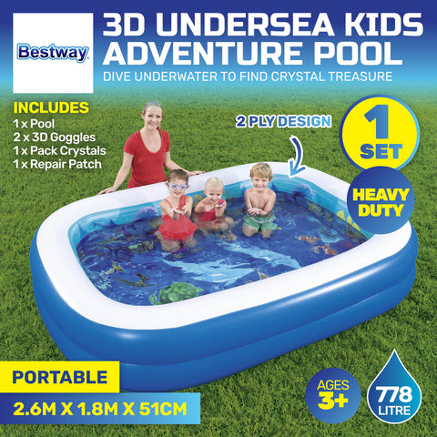 Inflatable Kids Pool 3D Undersea Adventure 3D Goggles Included 778L