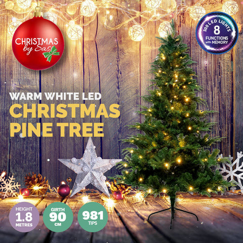 1.8m Pine Tree 300 Warm White LED Lights With 8 Functions