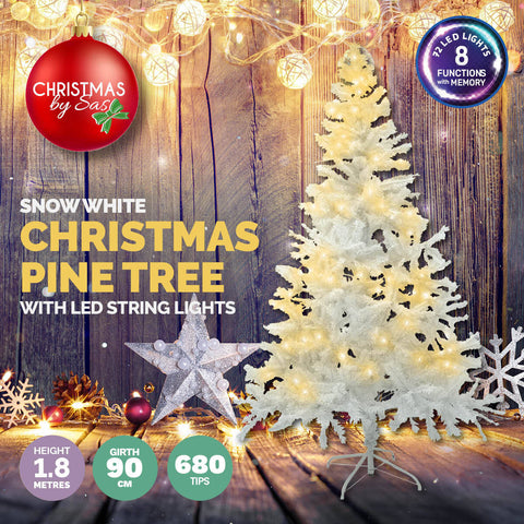 1.8m x 90cm White Pine Tree 72 Warm White LED String Lights