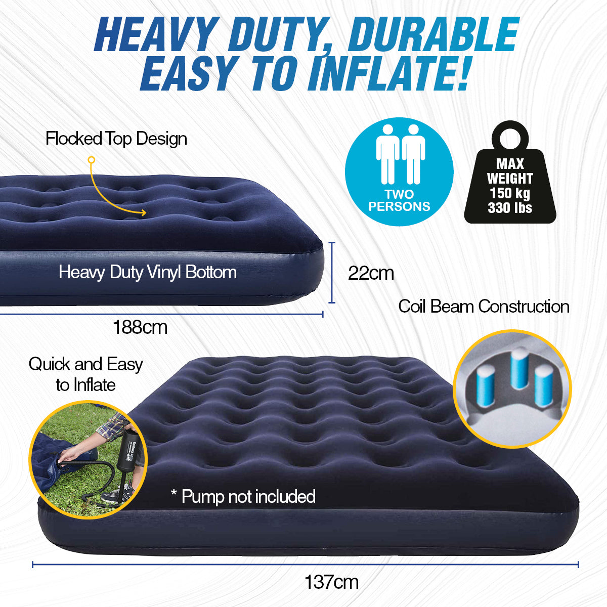 Double Inflatable Air Bed Heavy Duty Durable Camping