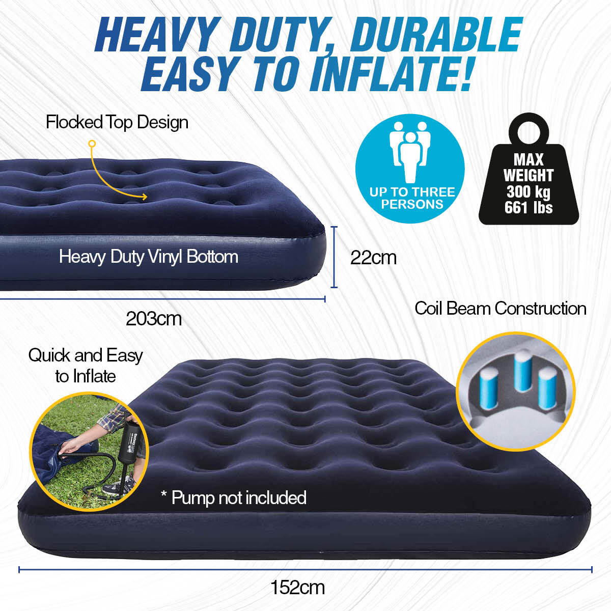Queen Inflatable Air Bed Heavy Duty Durable Camping