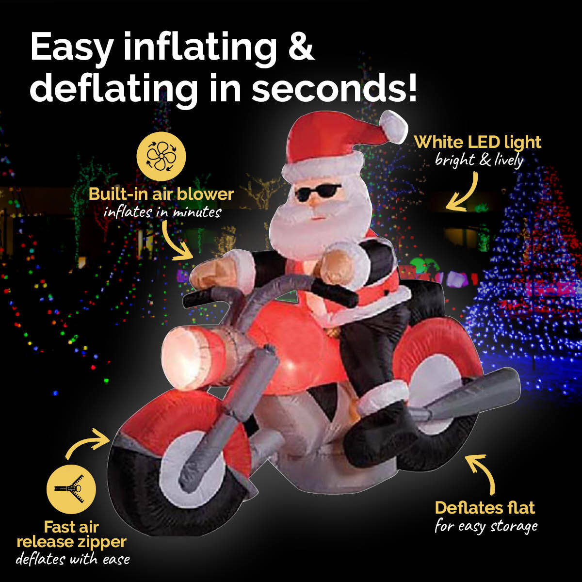 1.6m Santa & Motorbike Built-In Blower Bright LED Lighting