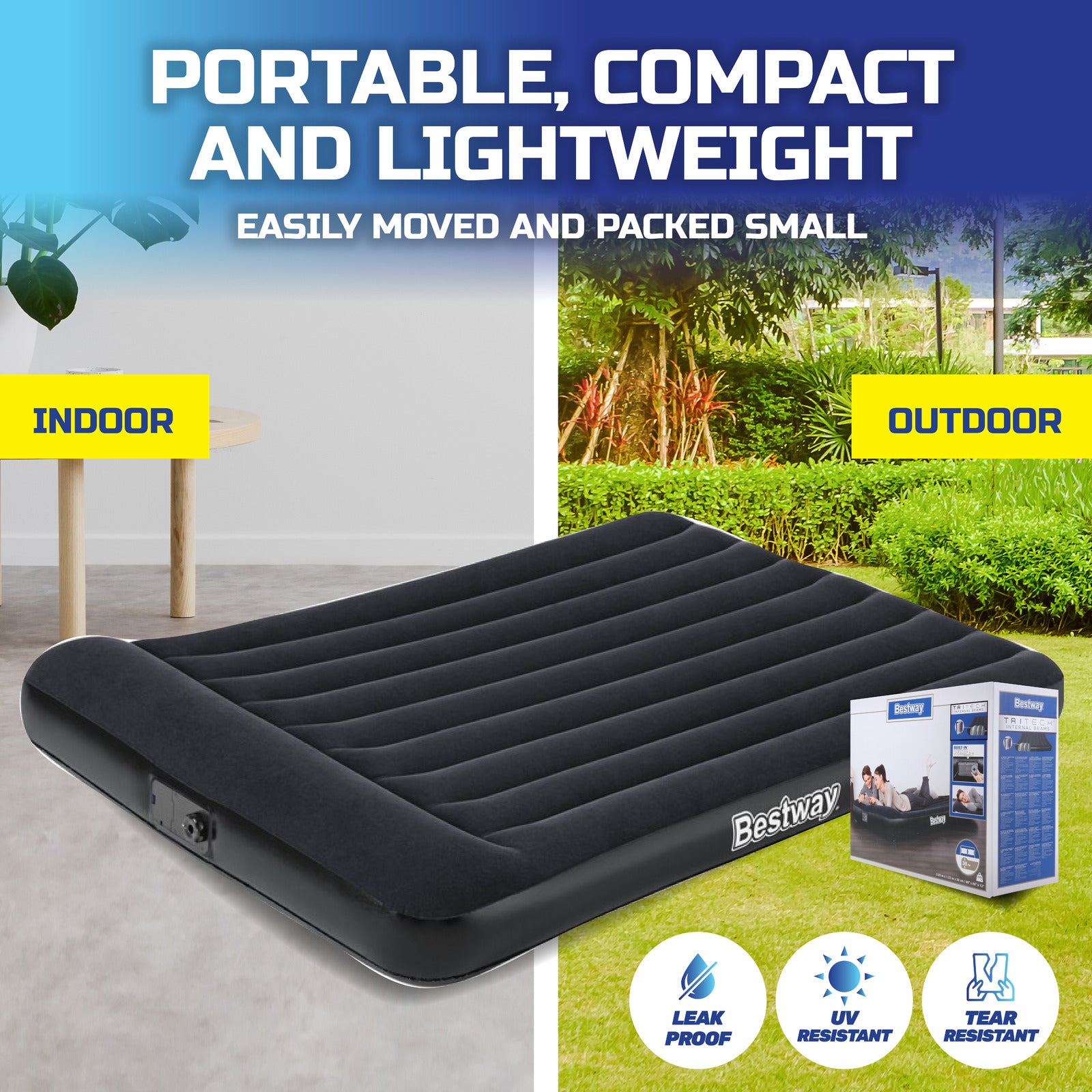 Queen Inflatable Air Bed Tritech Built-In Pump Heavy Duty
