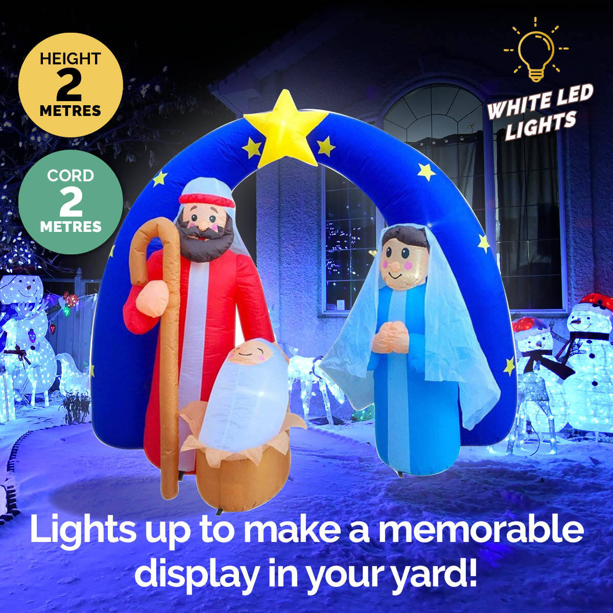 2m Nativity Scene Baby Jesus Self Inflating LED Lighting