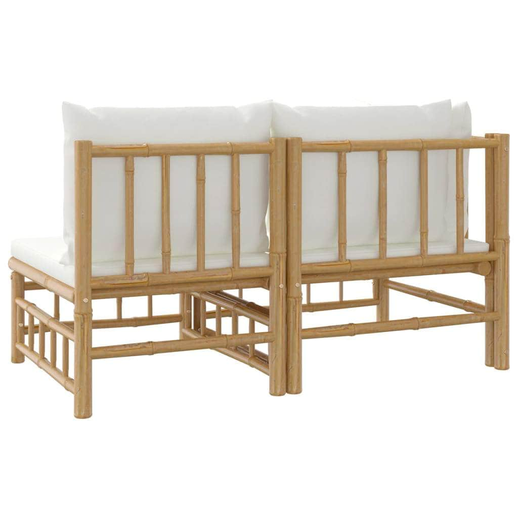 Zen Haven: 2/3-Piece Bamboo Garden Lounge Set with Cream White Cushions