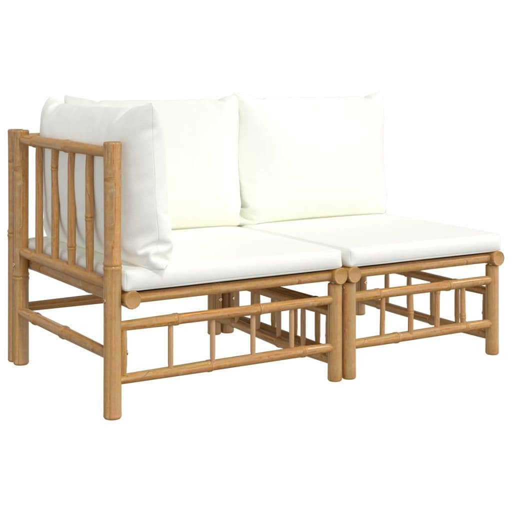 Zen Haven: 2/3-Piece Bamboo Garden Lounge Set with Cream White Cushions