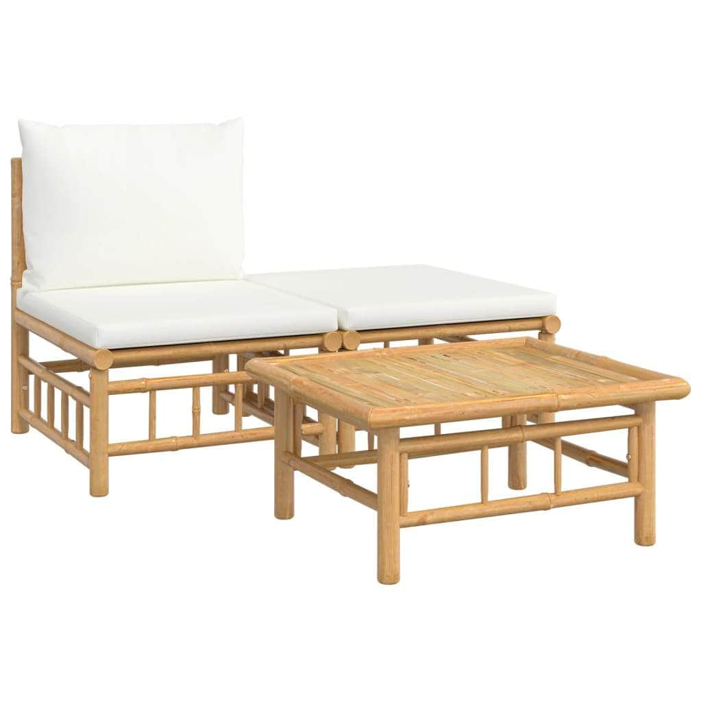 Zen Haven: 2/3-Piece Bamboo Garden Lounge Set with Cream White Cushions