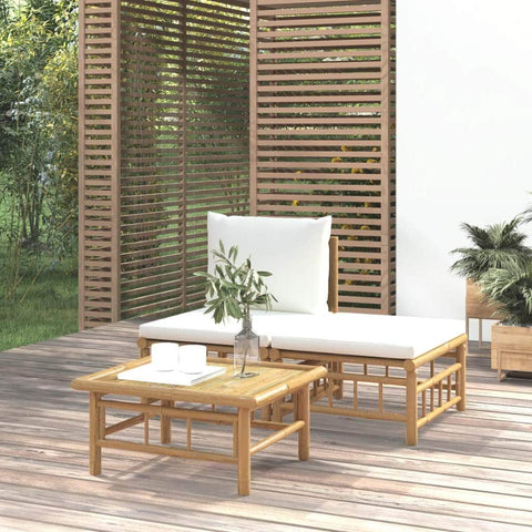 Zen Haven: 2/3-Piece Bamboo Garden Lounge Set with Cream White Cushions