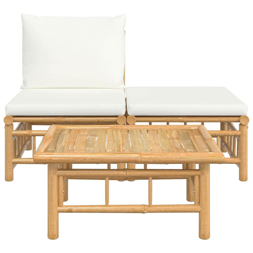 Zen Haven: 2/3-Piece Bamboo Garden Lounge Set with Cream White Cushions