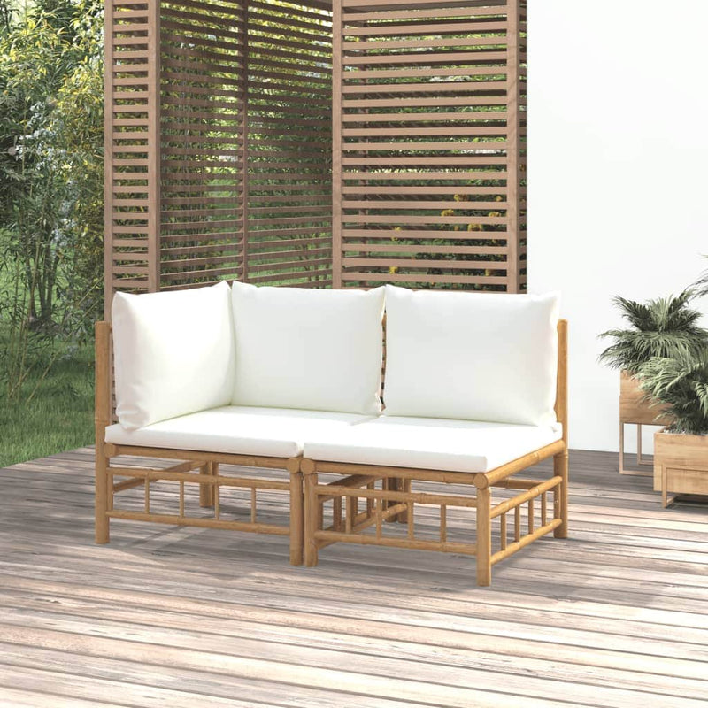 Zen Haven: 2/3-Piece Bamboo Garden Lounge Set with Cream White Cushions - Cream colour