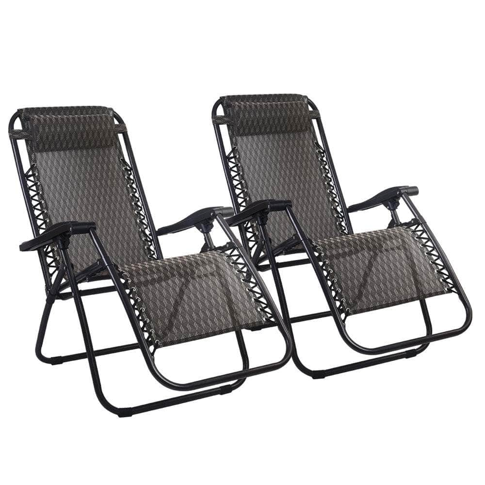 Zero Gravity Chairs 2PC Reclining Outdoor Furniture Sun Lounge Folding Camping Lounger