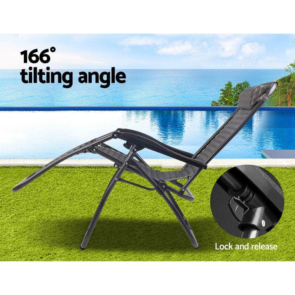 Zero Gravity Chairs 2PC Reclining Outdoor Furniture Sun Lounge Folding Camping Lounger