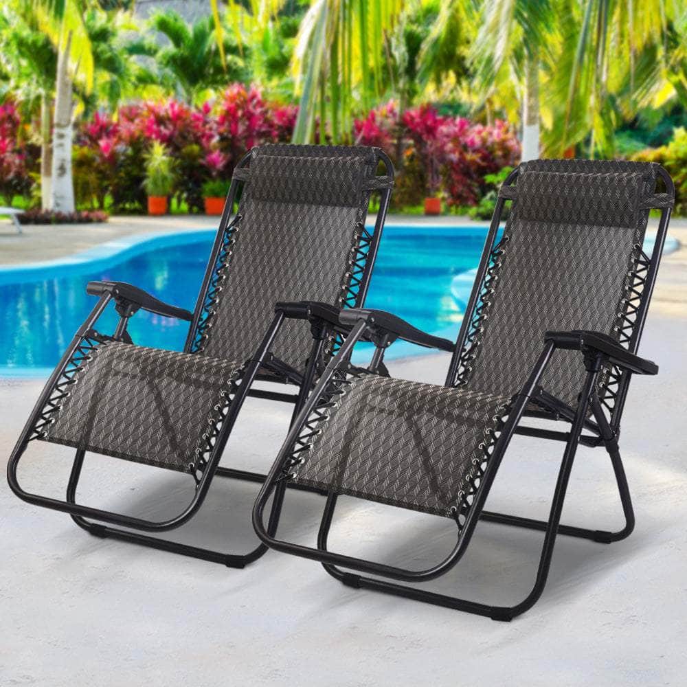 Zero Gravity Chairs 2PC Reclining Outdoor Furniture Sun Lounge Folding Camping Lounger