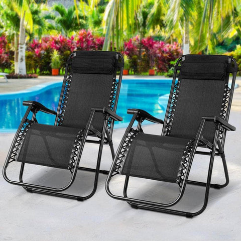 Zero Gravity Chairs 2PC Reclining Outdoor Furniture Sun Lounge Folding Camping Lounger