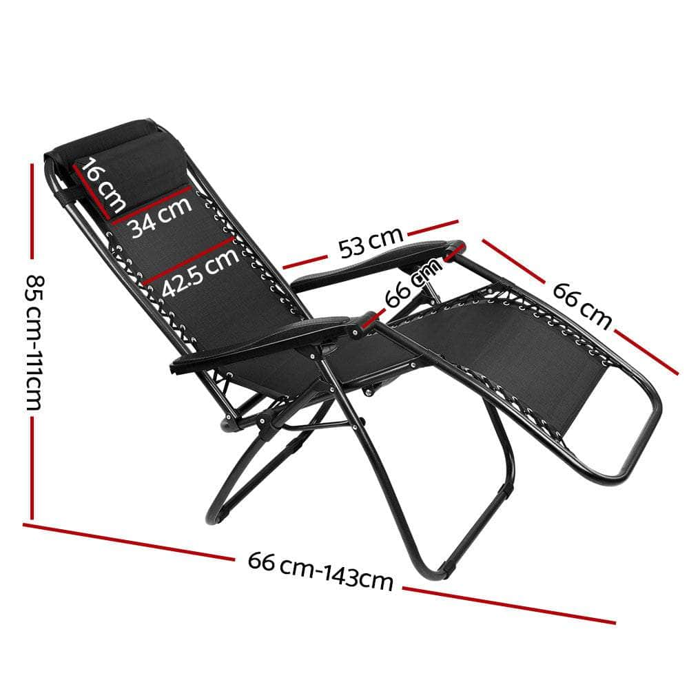 Zero Gravity Chairs 2PC Reclining Outdoor Furniture Sun Lounge Folding Camping Lounger