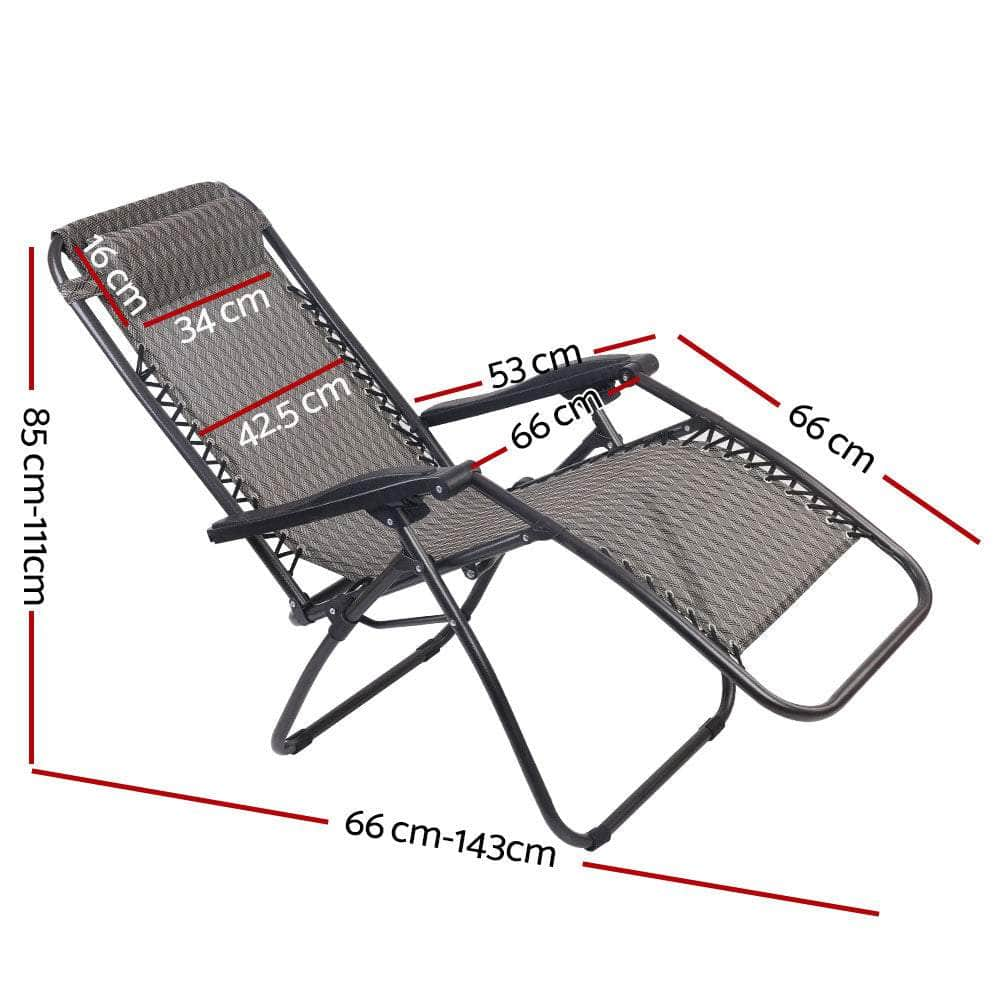 Zero Gravity Chairs 2PC Reclining Outdoor Furniture Sun Lounge Folding Camping Lounger