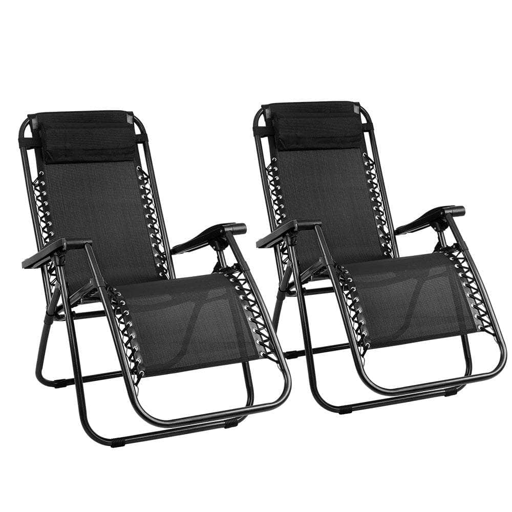 Zero Gravity Chairs 2PC Reclining Outdoor Furniture Sun Lounge Folding Camping Lounger