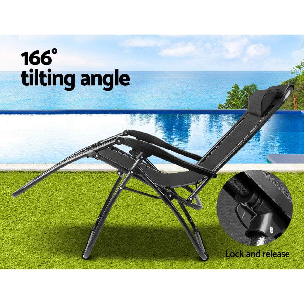 Zero Gravity Chairs 2PC Reclining Outdoor Furniture Sun Lounge Folding Camping Lounger