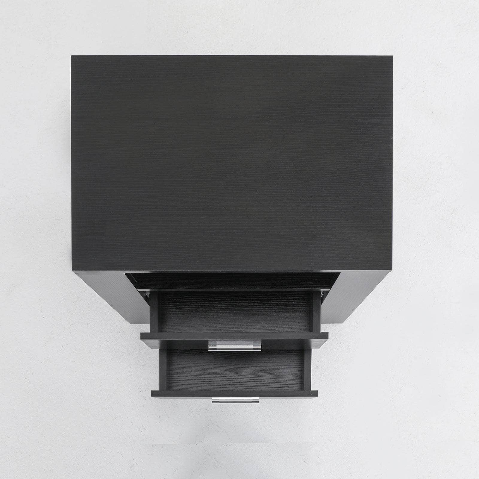 Zuri Black: Modern Nightstand With Double Drawers And Shelf
