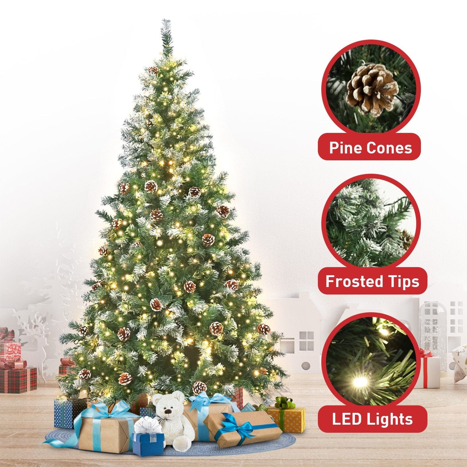 1.5m Pre Lit LED Christmas Tree with Pine Cones