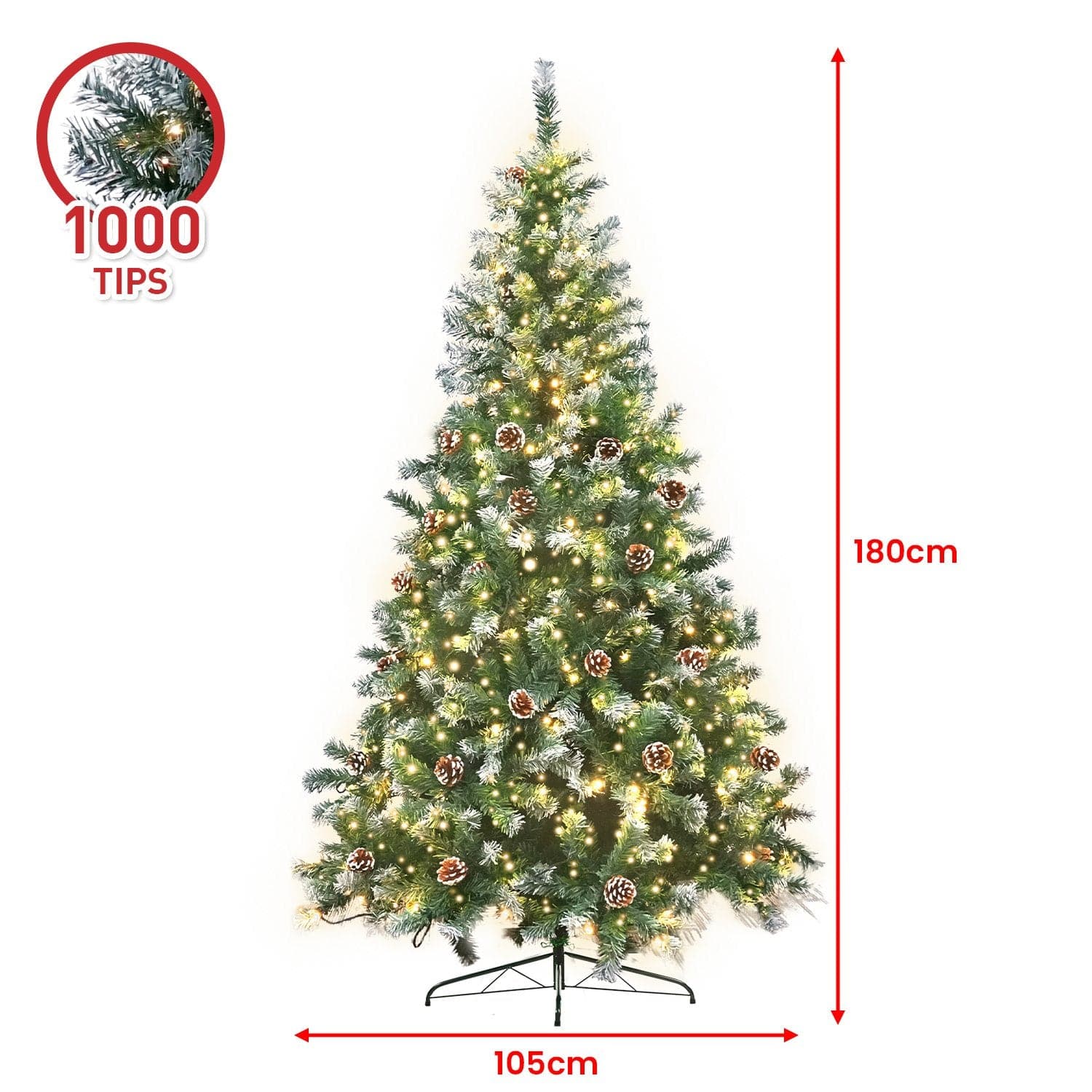 1.8m Pre Lit LED Christmas Tree with Pine Cones