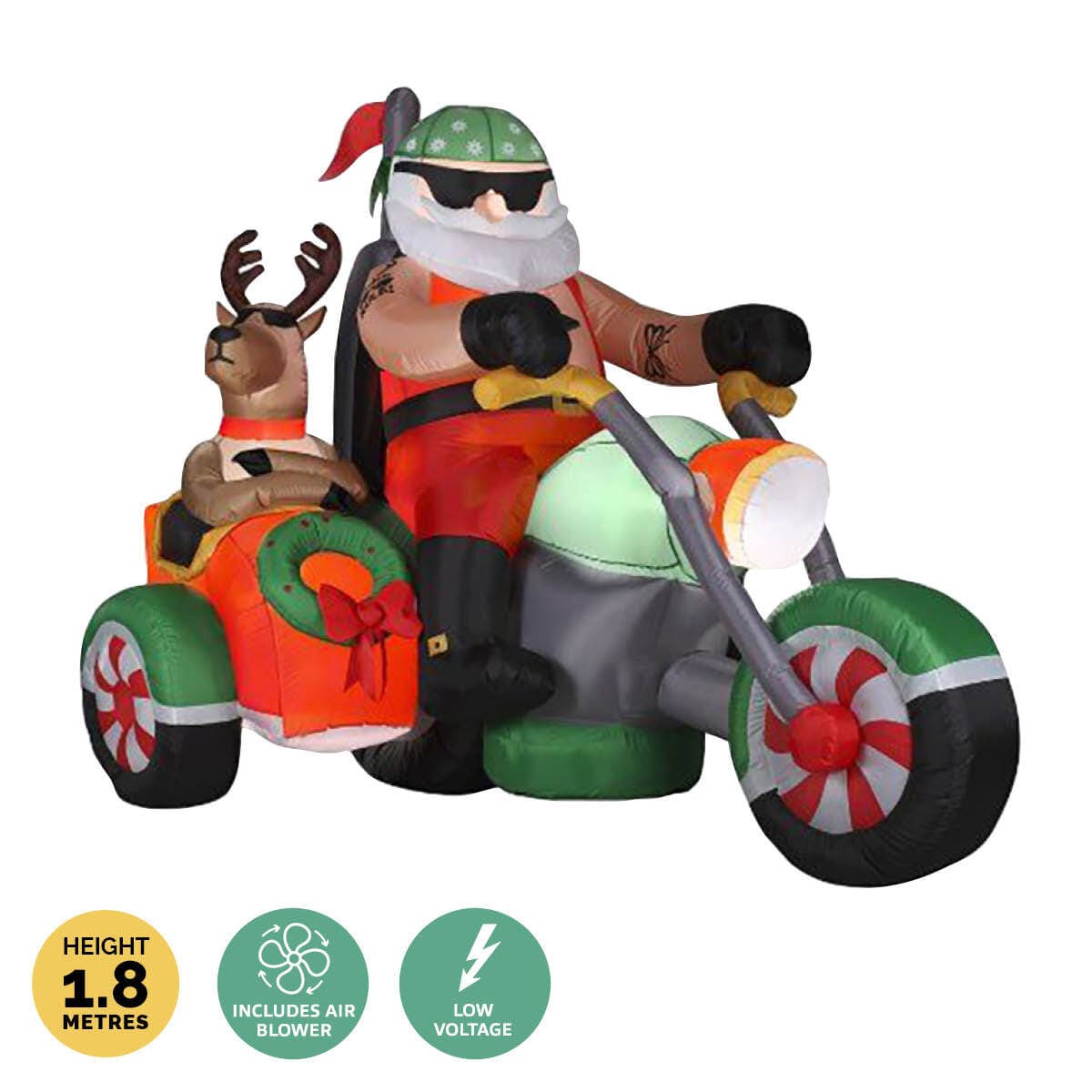 1.8m Santa Reindeer & Trike Built-In Blower LED Lighting