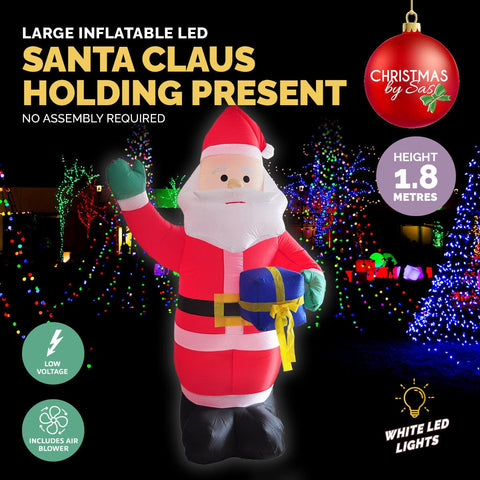 1.8m Self Inflatable LED Waving Santa & Gift Box