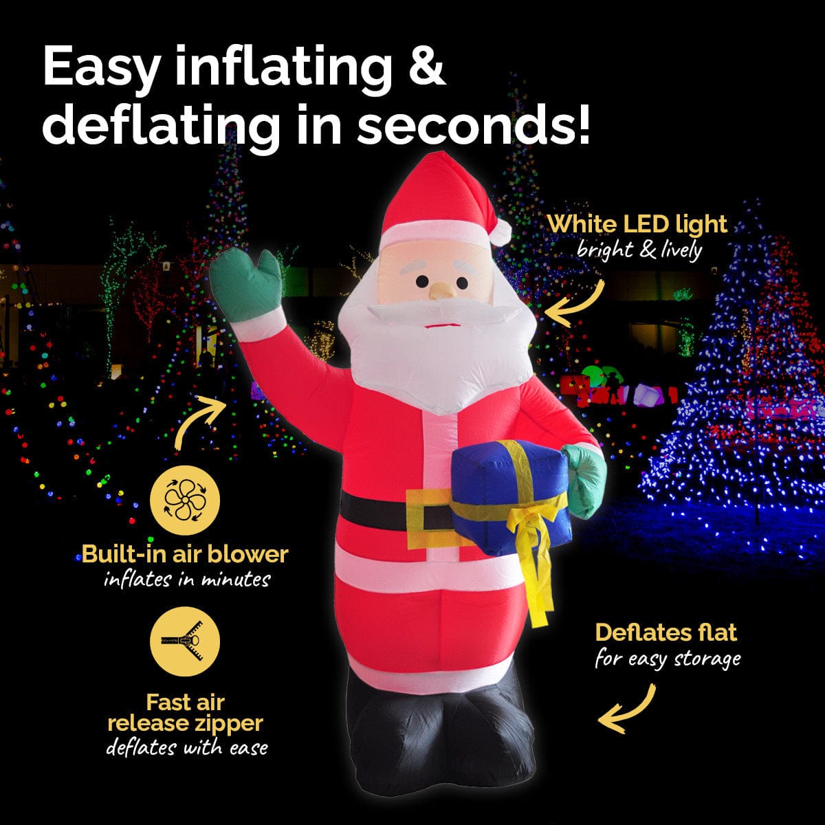 1.8m Self Inflatable LED Waving Santa & Gift Box