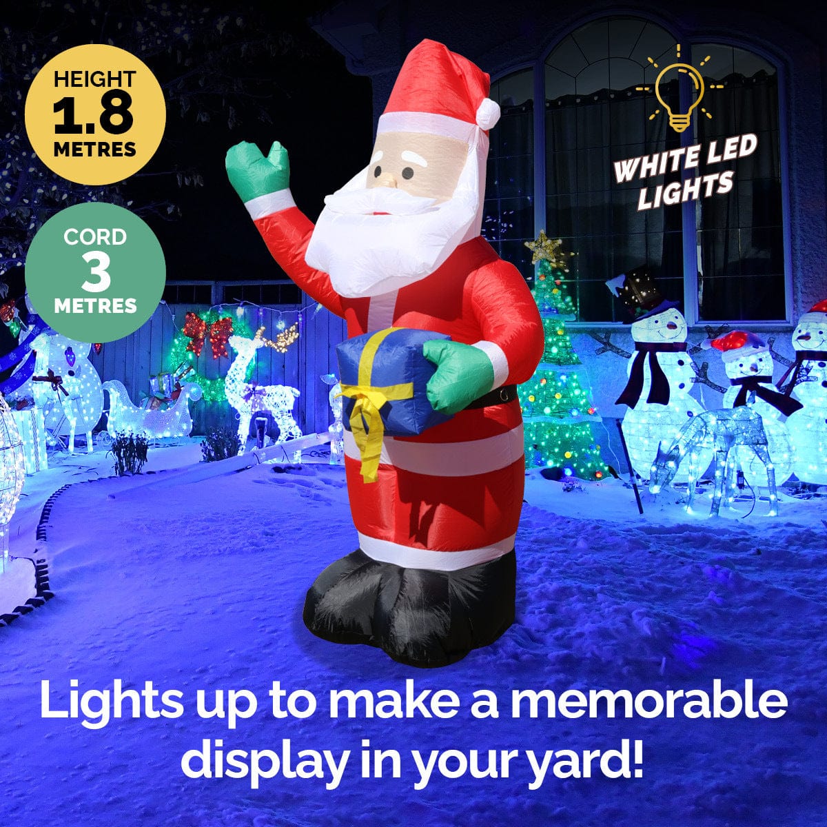 1.8m Self Inflatable LED Waving Santa & Gift Box