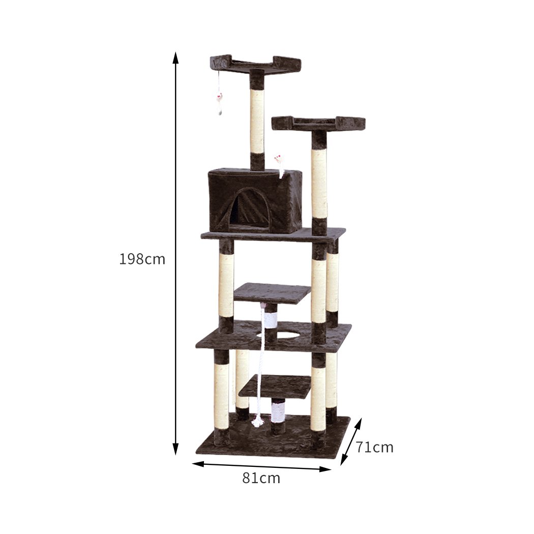 Pet Products 1.98M Cat Scratching Post Tree Dark Brown