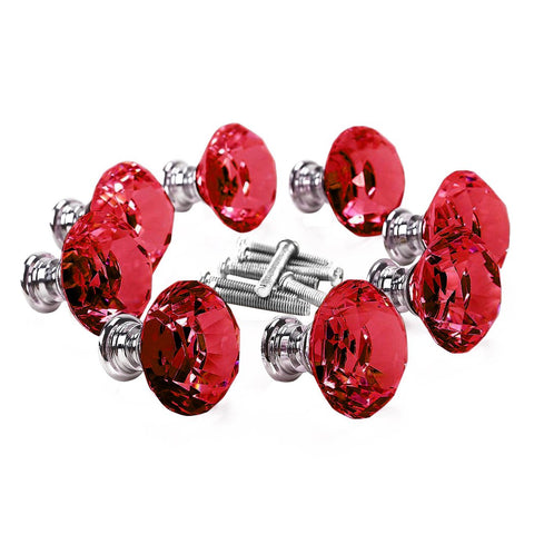 Door Crystal Knob 10 Pcs 30mm Red Diamond Shape Cabinet Handle