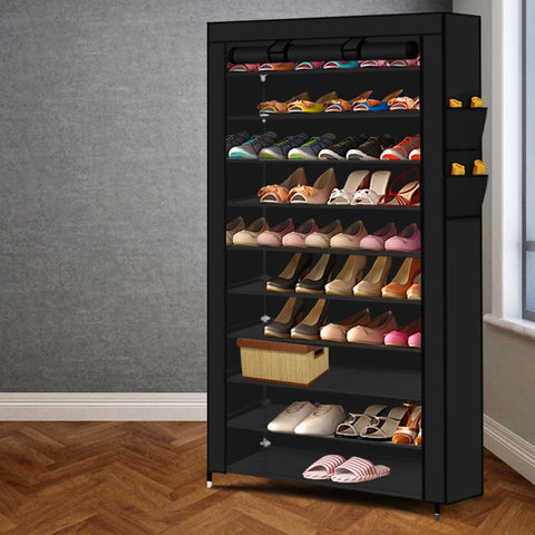 living room 10 Tier Shoe Rack Portable Storage Cabinet Organiser Wardrobe Black Cover